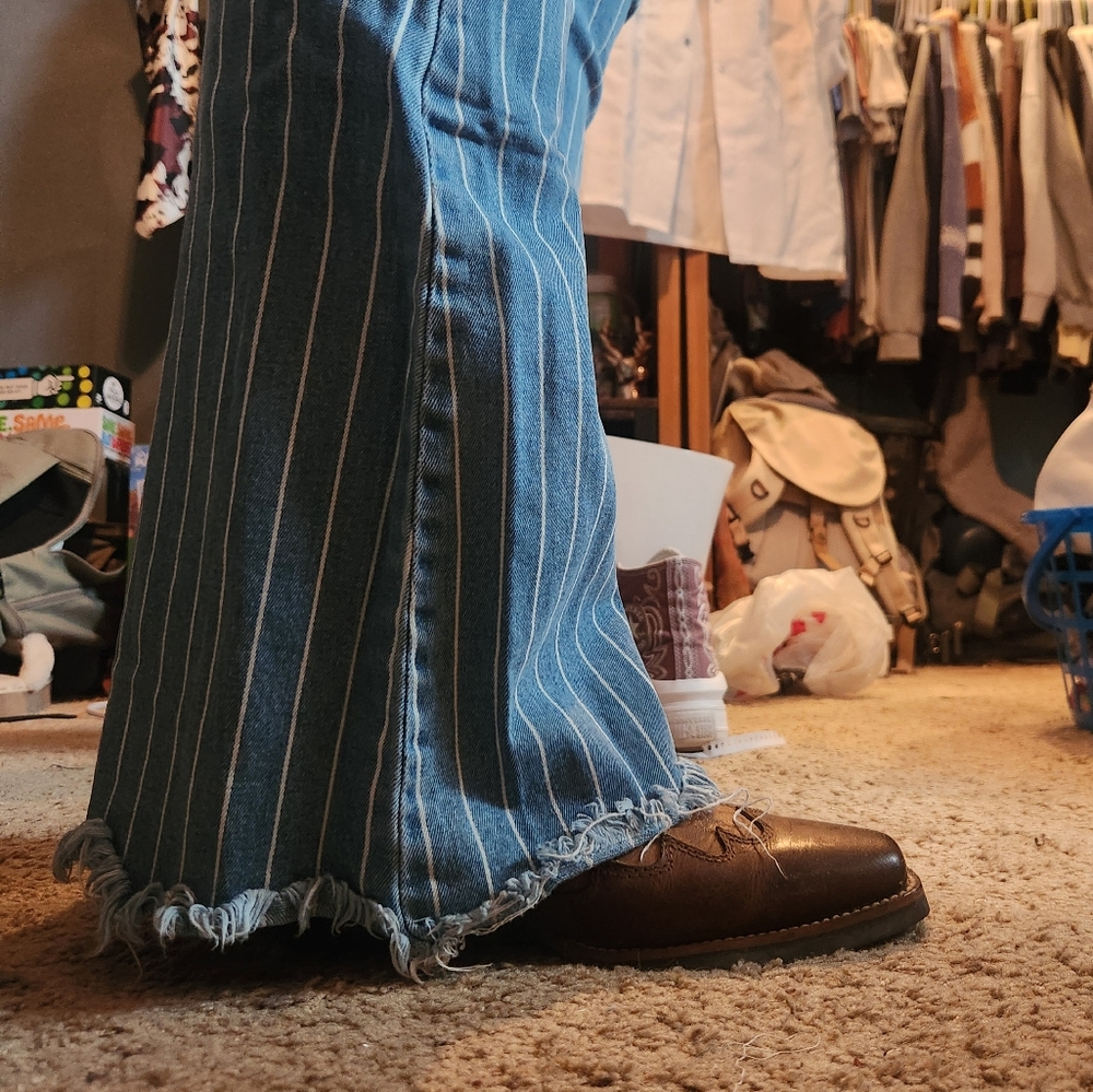 Striped flare jeans